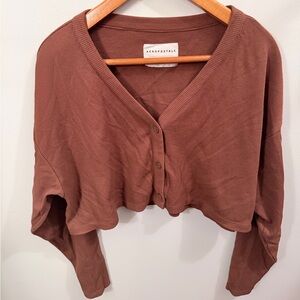 Aeropostale Brown Waffle Knit Cropped Cardigan M – Oversized V-Neck Sweater